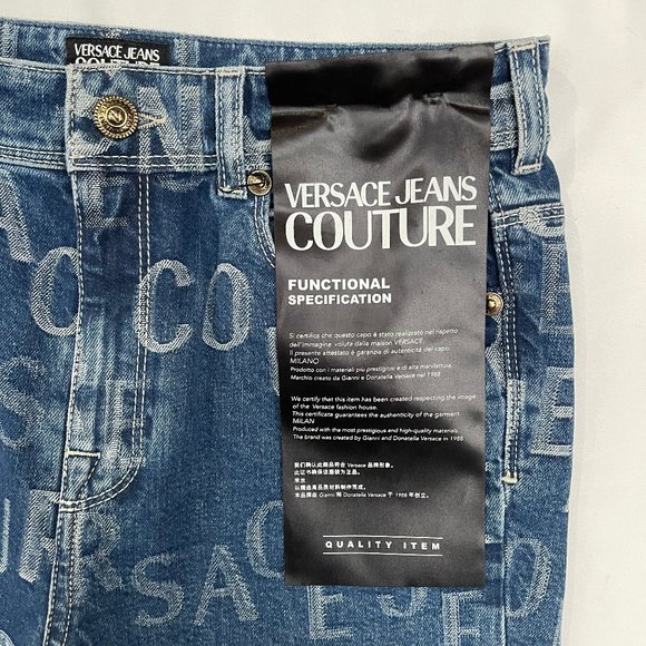 NWT $525 Authentic Versace Couture allover logo stretchy cotton jeans 27 - Picture 5 of 17